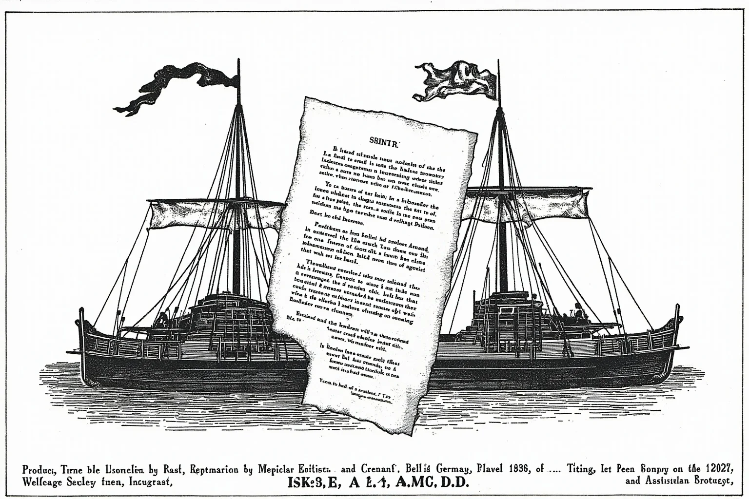 Illustration of British and German naval ships with a treaty document torn in half between them