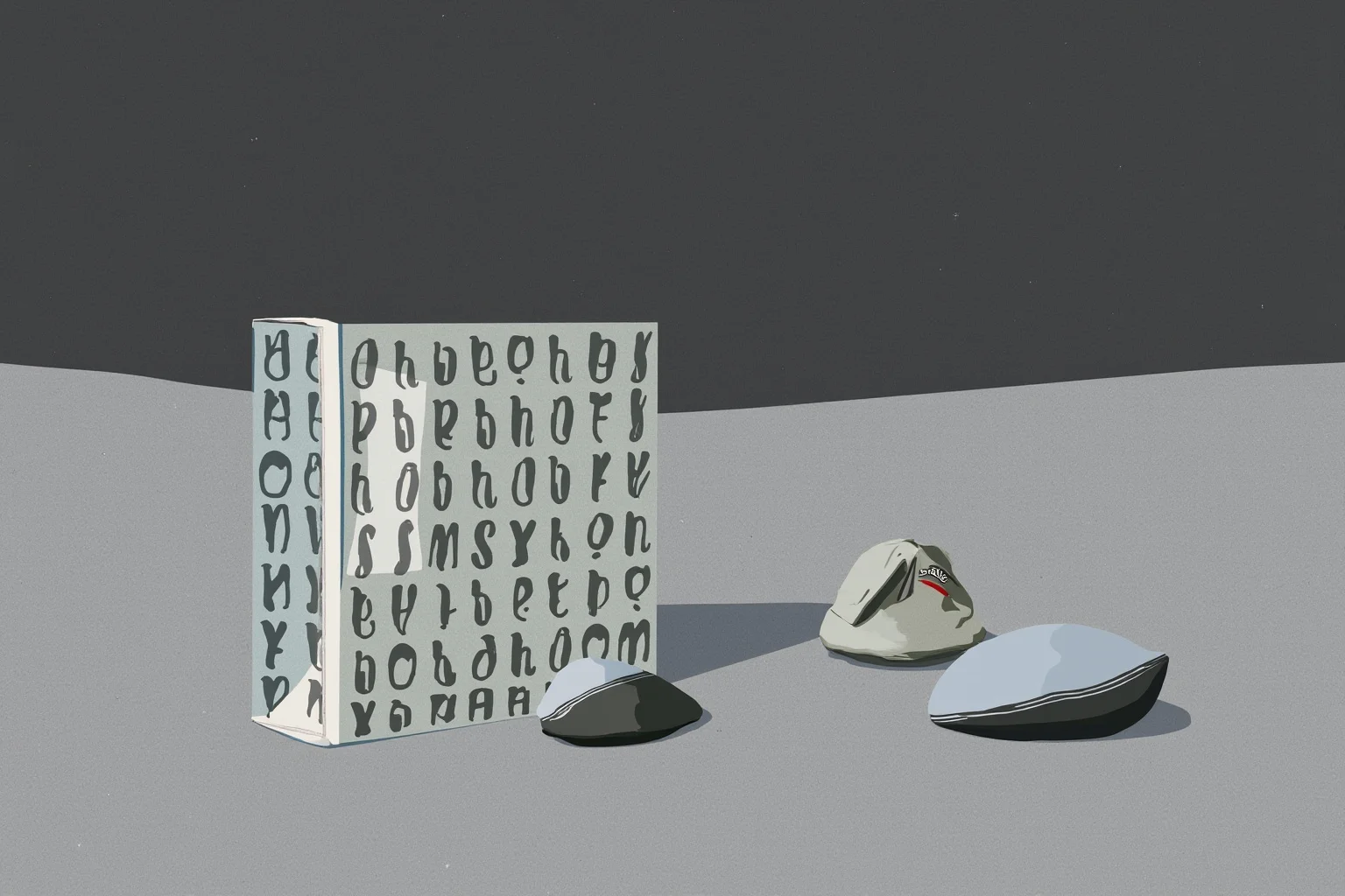 Facts About The Space Race: 25 Things Everyone Gets Wrong (or Right) 20 Illustration of gray moon rocks and a small collection bag on a lunar gray surface backdrop