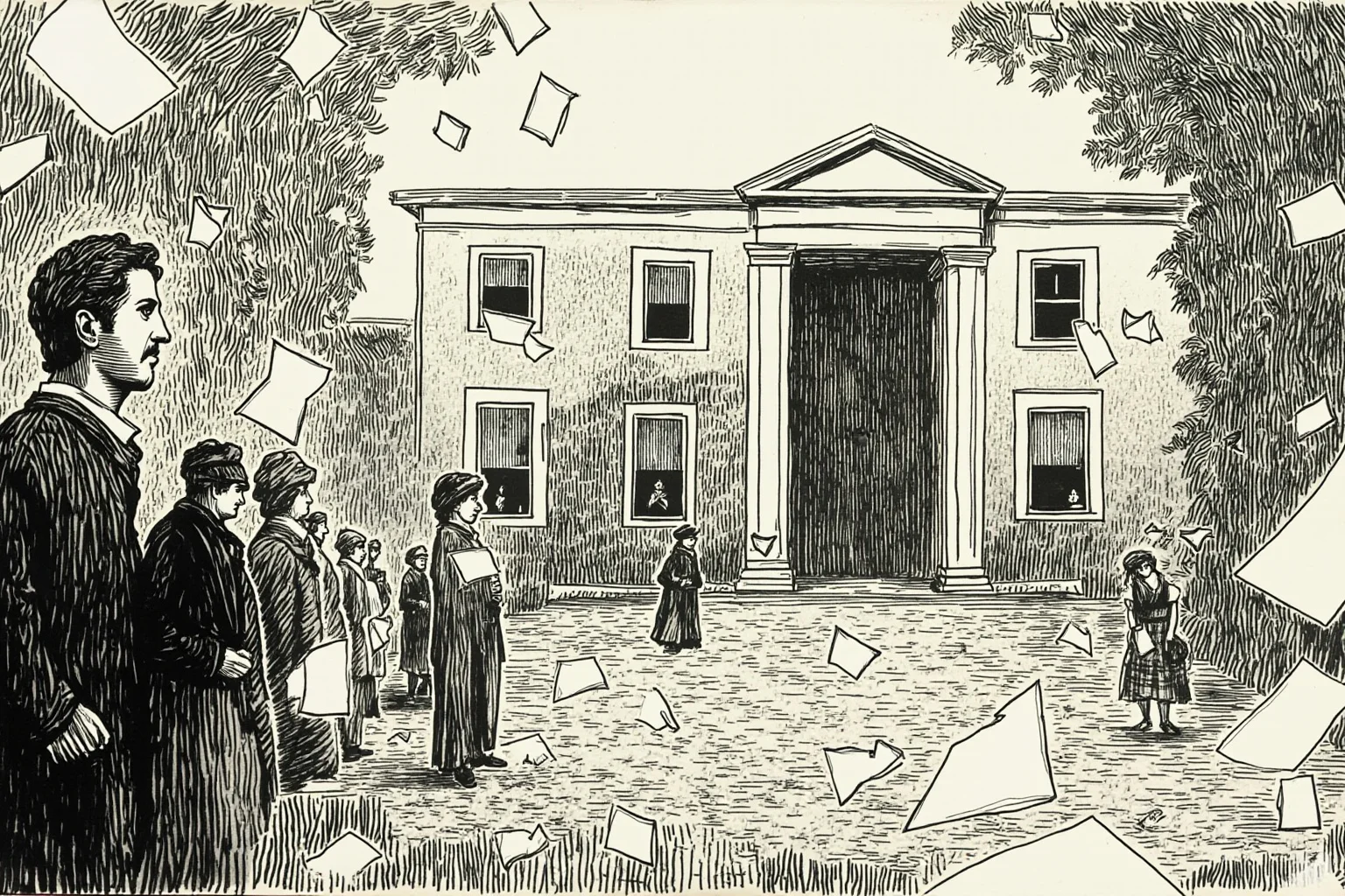 10 of History's Most Evil People & 10 of Its Greatest Heroes 20 Illustration of scattered paper leaflets falling near a European university courtyard, symbolizing quiet resistance