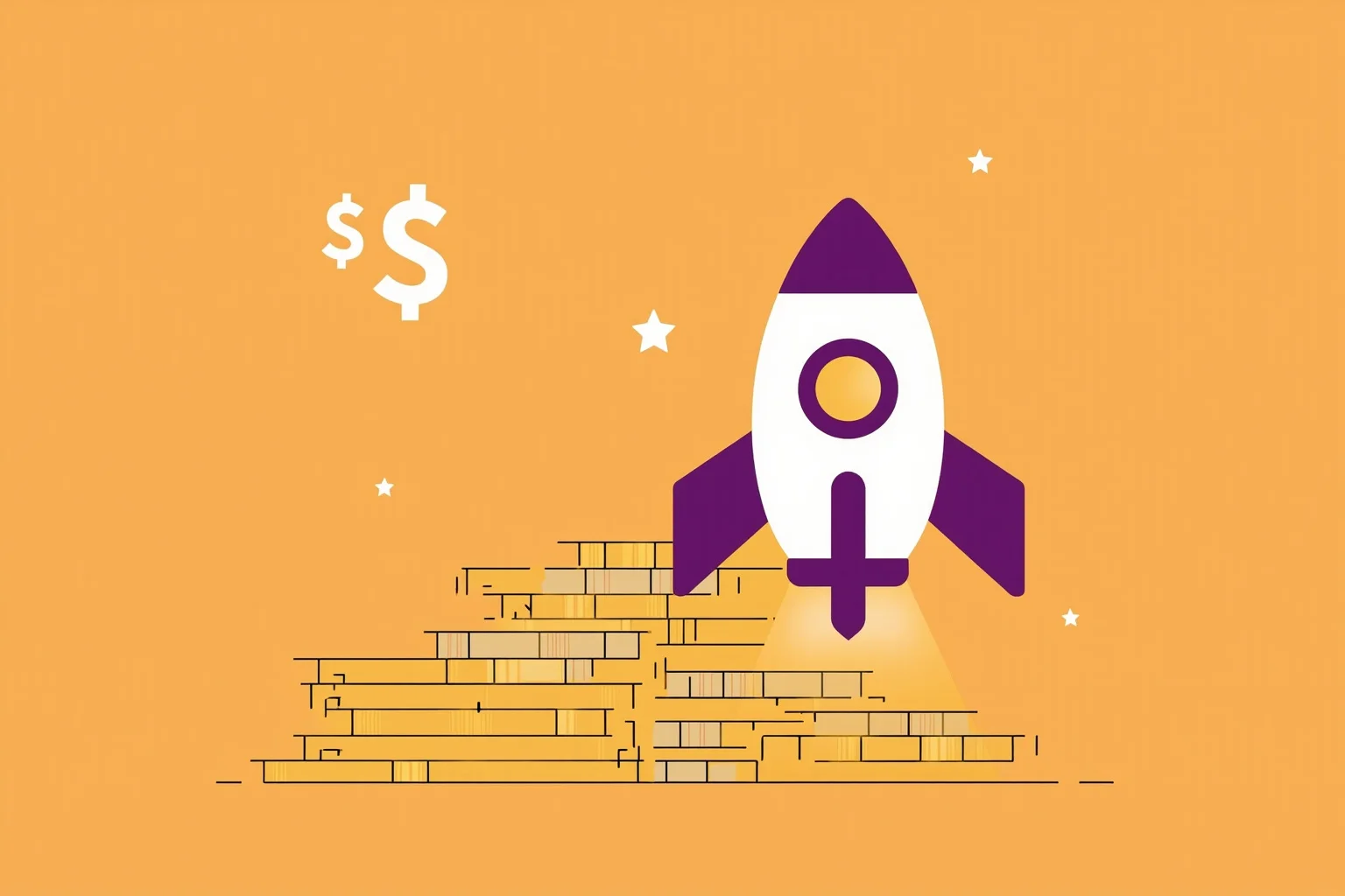 Facts About The Space Race: 25 Things Everyone Gets Wrong (or Right) 19 Illustration of stacks of gold coins or dollar bills next to a small rocket silhouette, symbolizing program cost