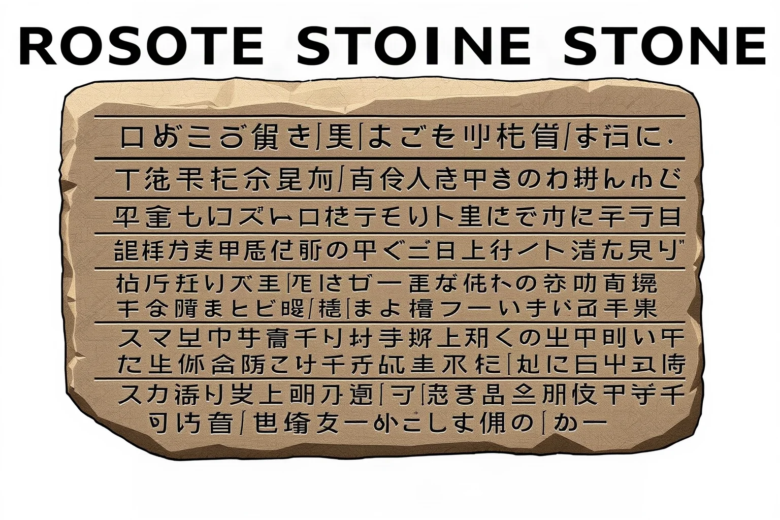 Illustration of the Rosetta Stone displayed with visible trilingual inscriptions