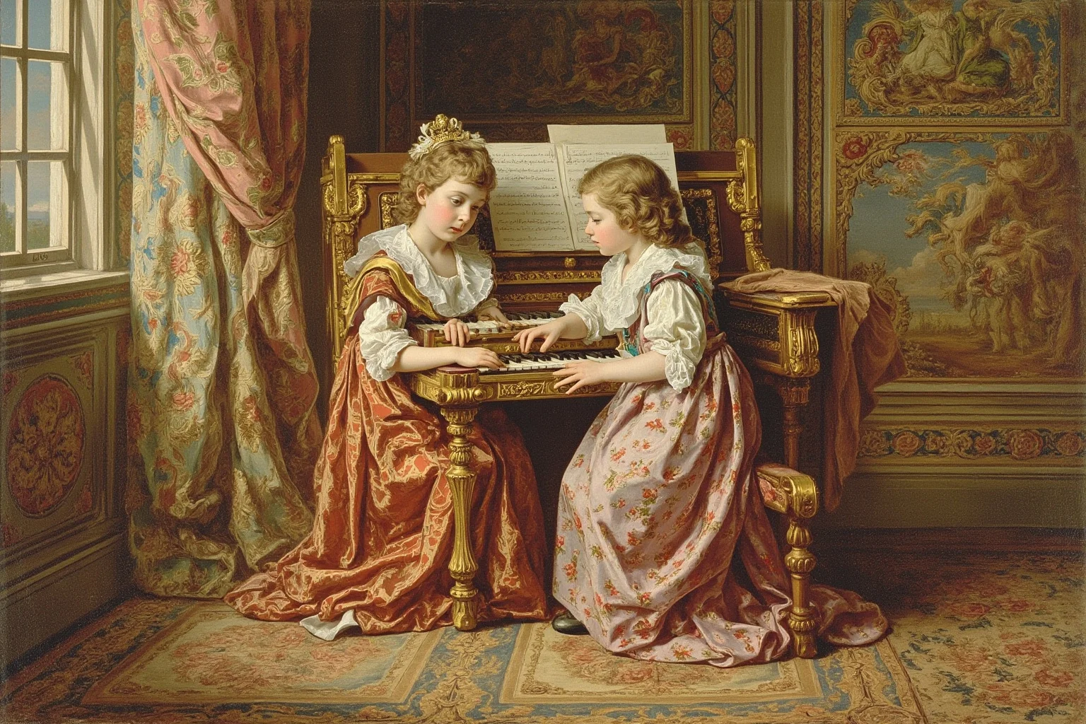 Surprising Facts About Marie Antoinette (And 10 Misconceptions) 10 Illustration of two children playing a harpsichord together in an ornate 18th-century Viennese palace room