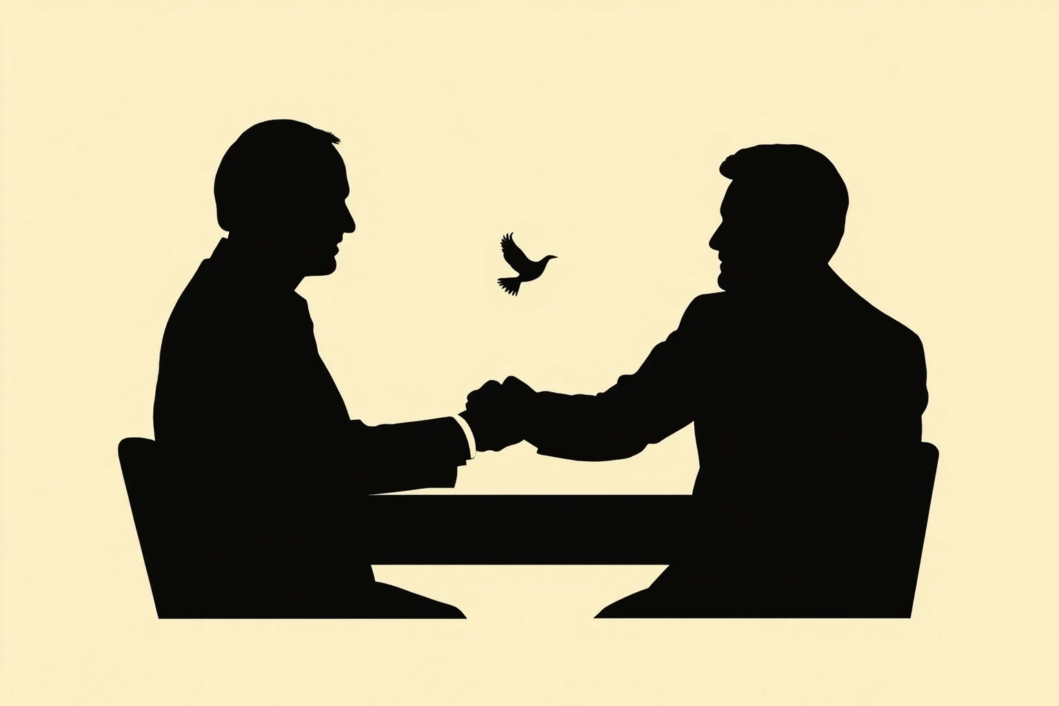 22 Historical Events That Will Restore Your Faith In Humanity 16 Illustration of two silhouetted leaders shaking hands across a table with a small dove symbol in the background