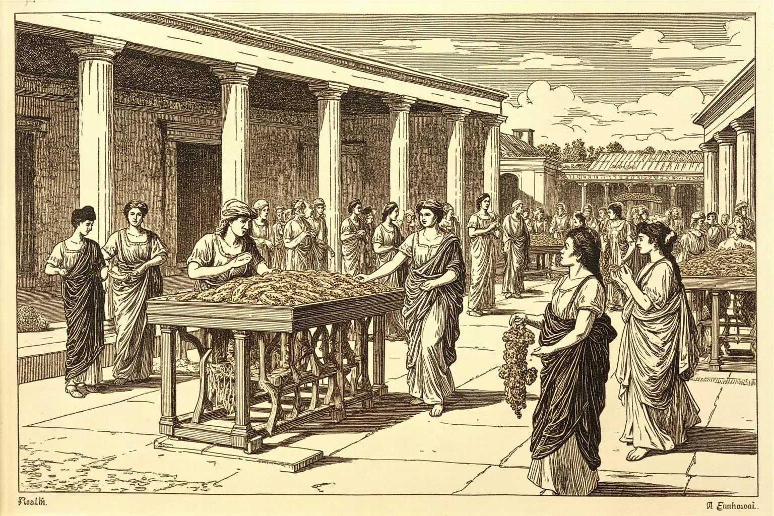 The Role of Markets and Bazaars in Ancient Economies 19 Illustration of women selling bread and garlands in an ancient Greek marketplace