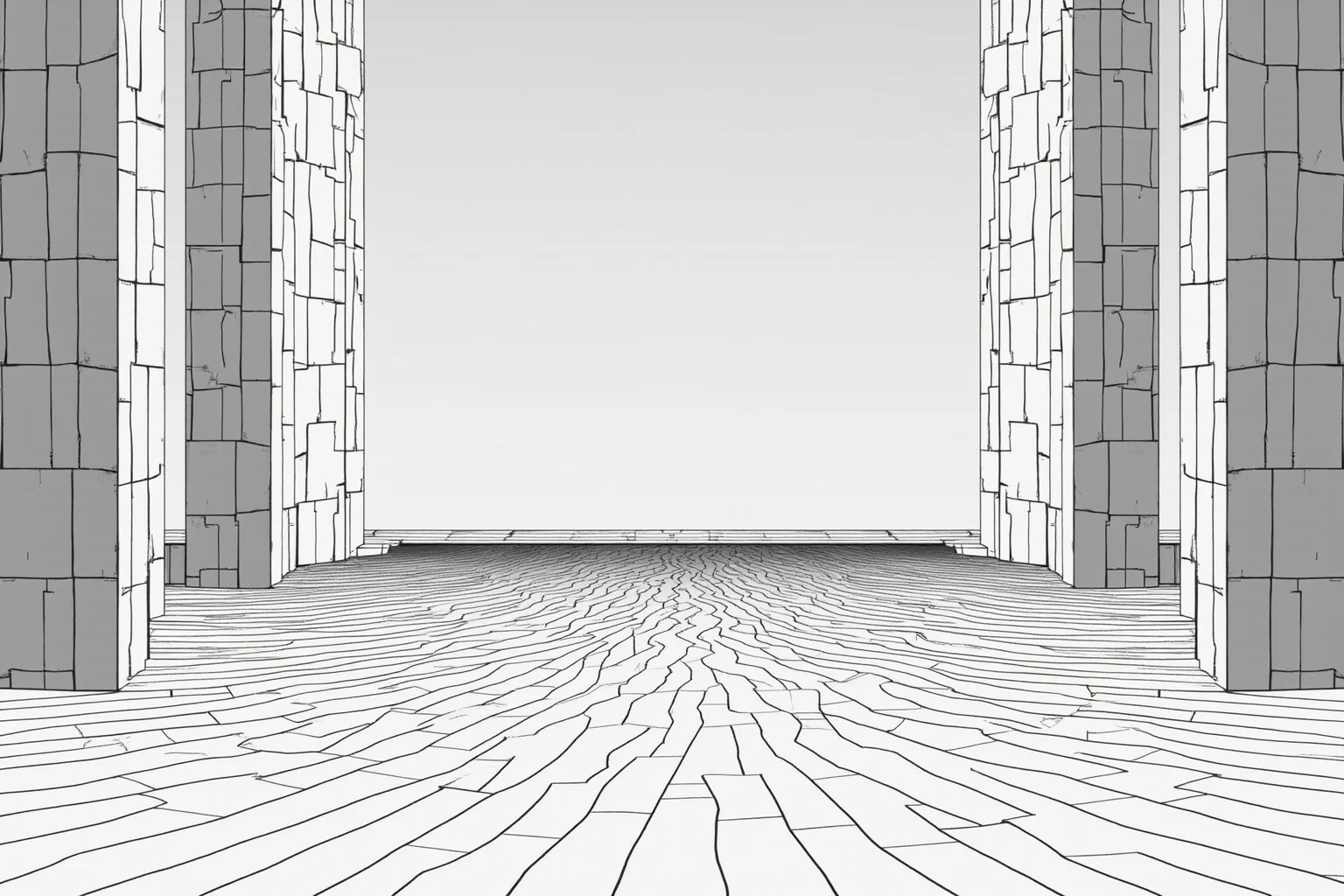 Illustration showing subtle curvature lines across a temple's floor and columns to demonstrate optical design tricks
