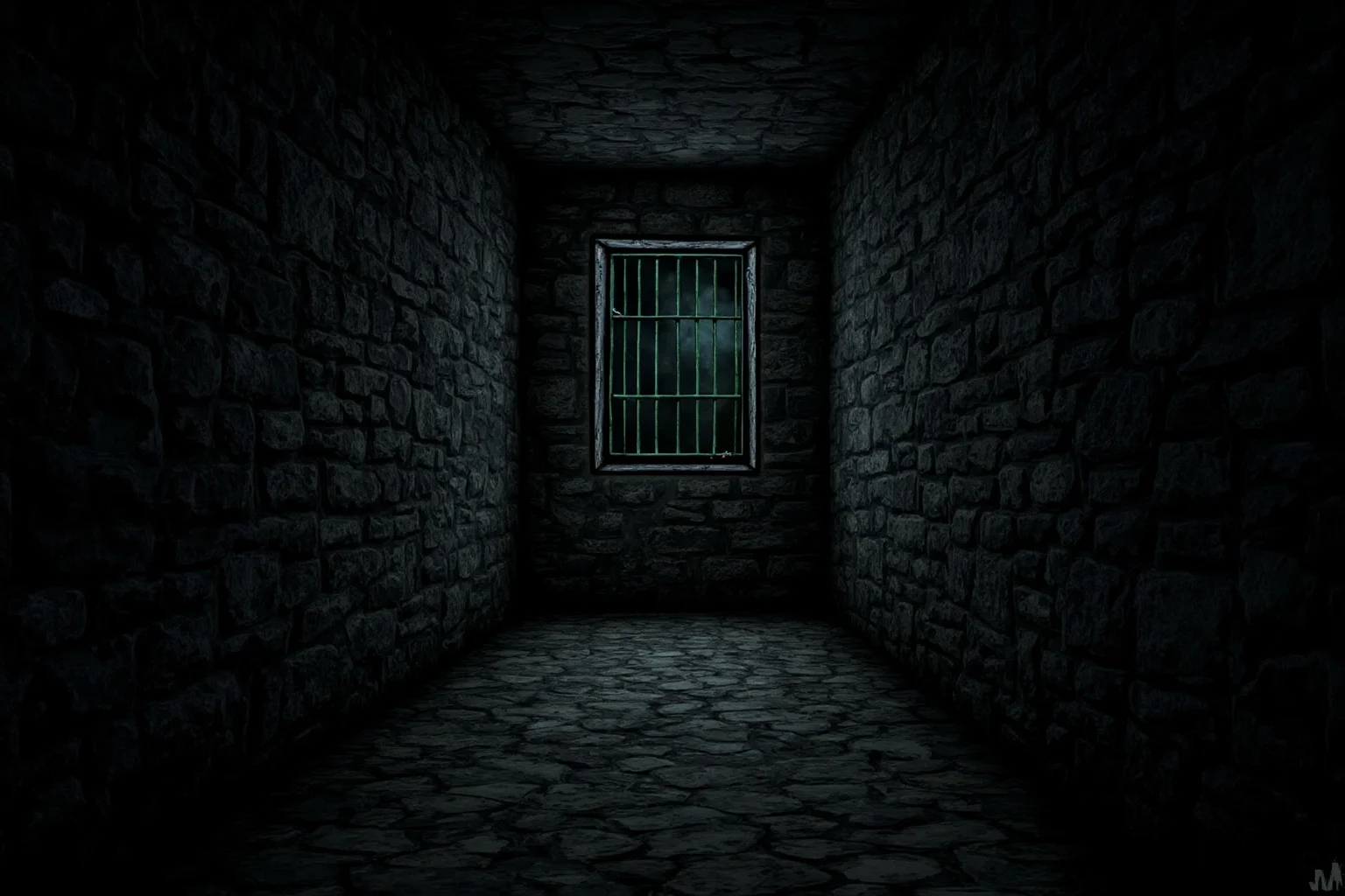 Public Executions Were Once The Most Attended Events In Town — Here's What That Says About Us 22 Interior of an old stone prison corridor with a single barred window, moody lighting, illustrative style