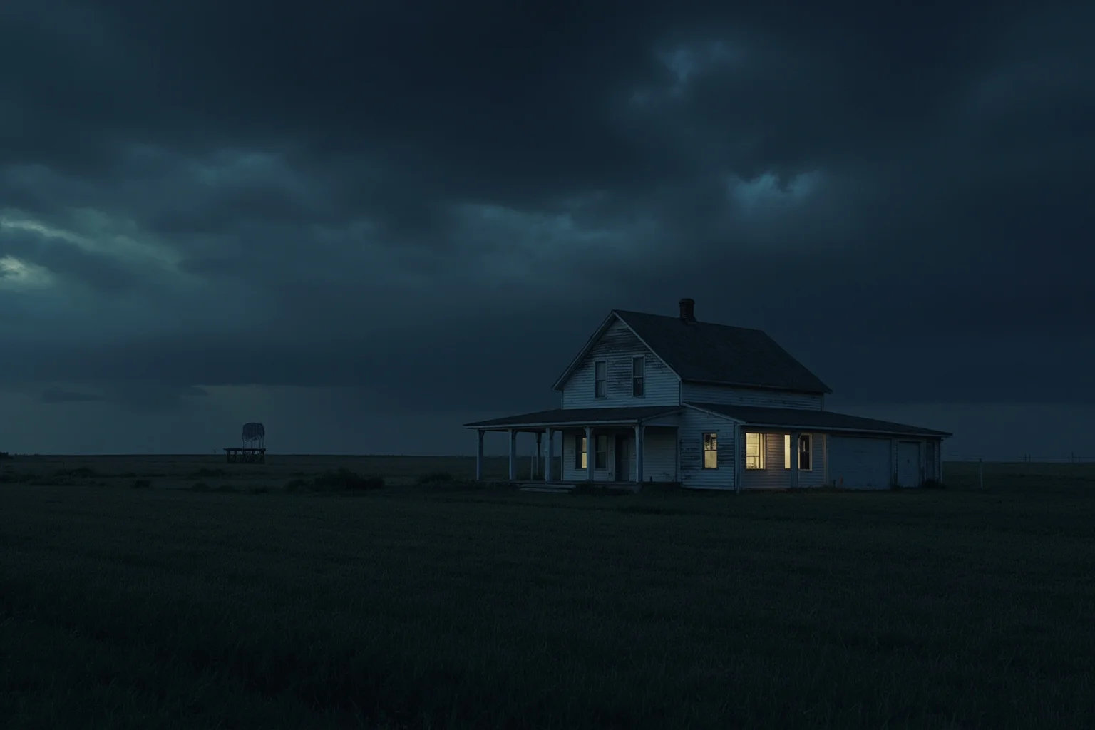22 Creepiest People in History (And the Truth Behind Their Legends) 20 Isolated rural farmhouse at dusk under a stormy sky, eerie Midwestern American illustration