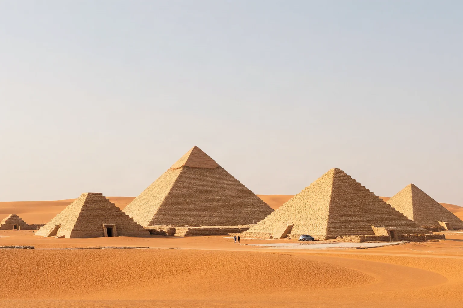Kushite pyramids in Sudan standing in the desert landscape, smaller than Egyptian pyramids but numerous and architecturally distinctive