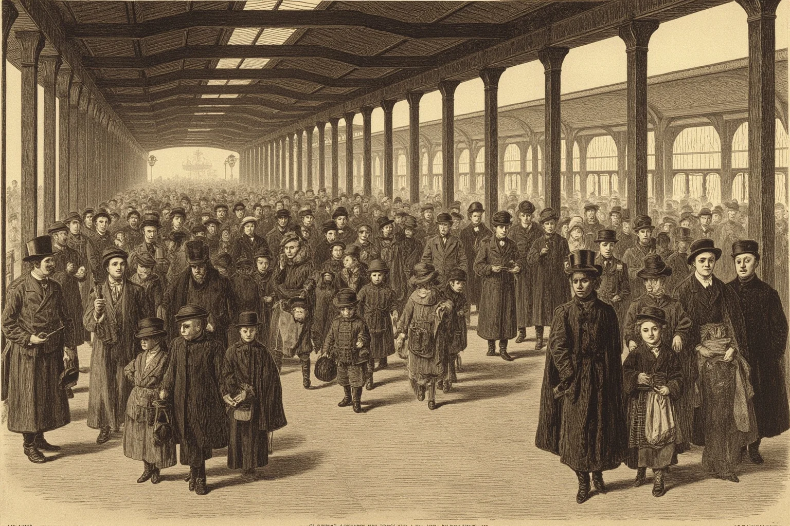20 Deadliest Plagues That Shaped Human History 12 Late 19th-century train station bustling with travelers in period clothing, sepia-toned historical illustration