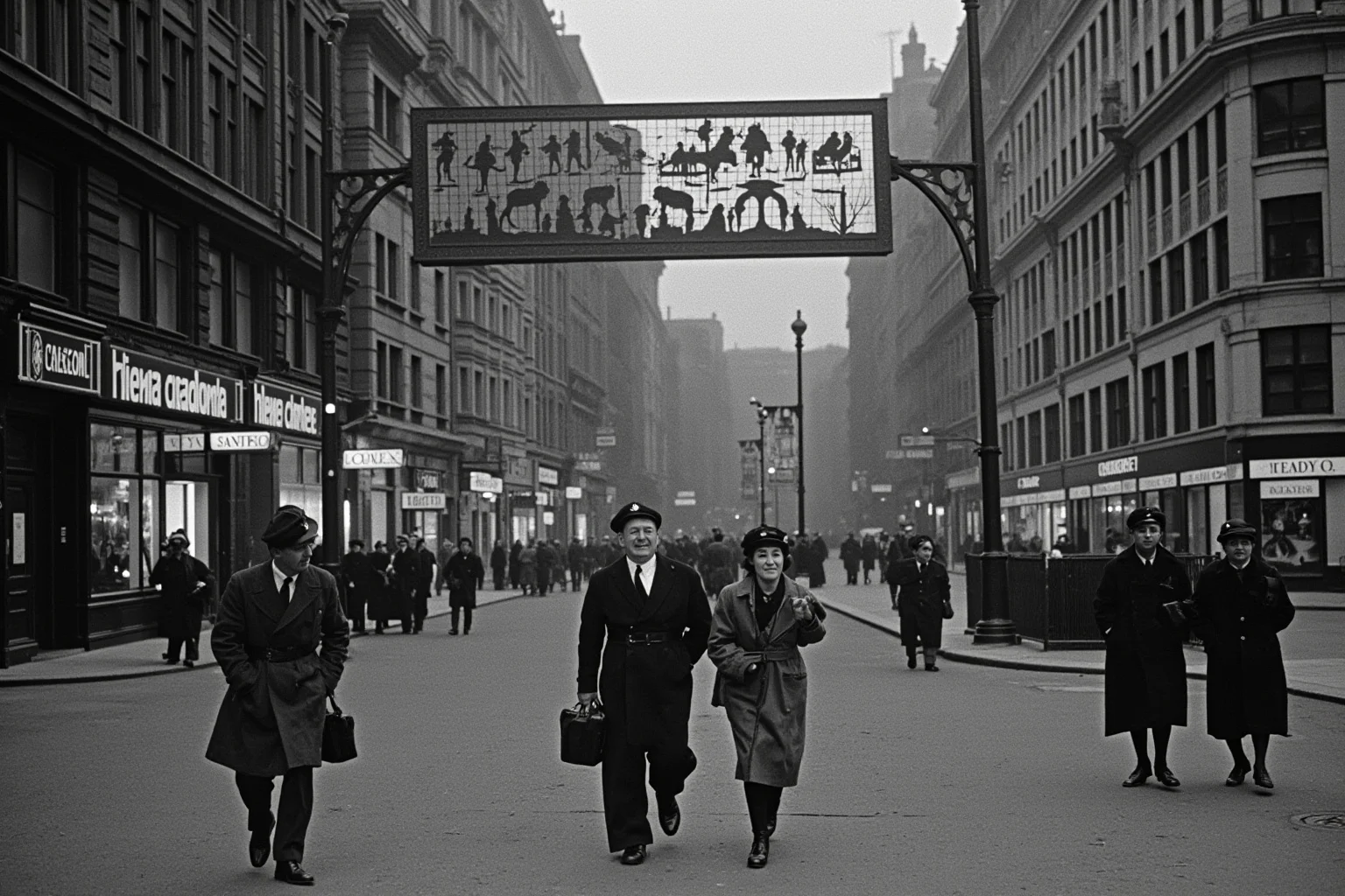 How an All-Female Gang Changed the Face of Crime in 19th Century London 19 London street scene during the early 1940s with wartime signage and dimmed streetlights, illustration