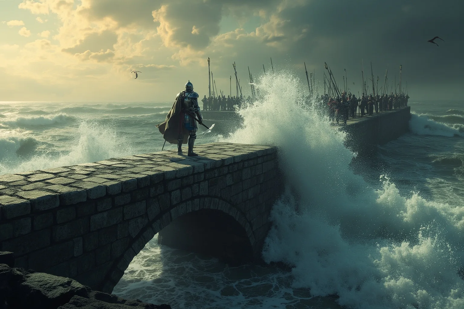 22 Most Notorious Knights From History: Heroes, Villains, and Legends 9 Lone knight holding a narrow stone bridge alone against a wave of approaching soldiers
