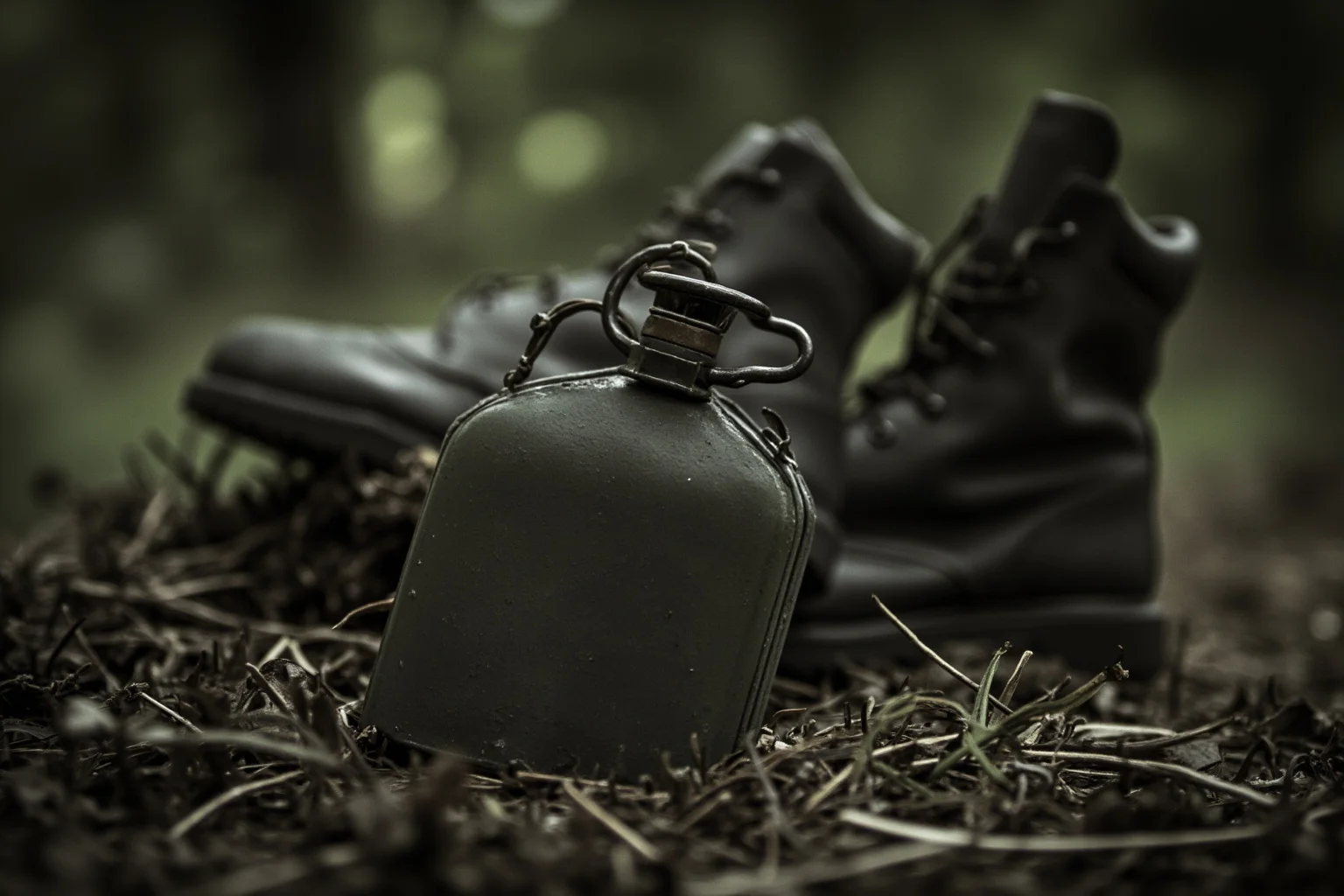 Best Nonfiction Books About WWI: The 25 Best WWI and WWII Reads 18 Marine Corps-style canteen and worn boots resting on jungle terrain, muted greens