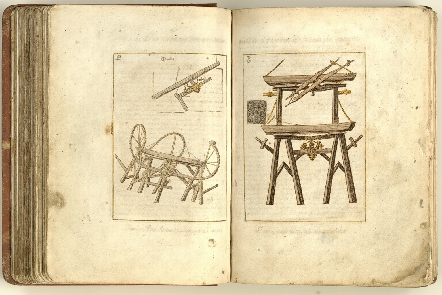 Medieval manuscript page with sketches of a mechanical self-propelled cart and gears