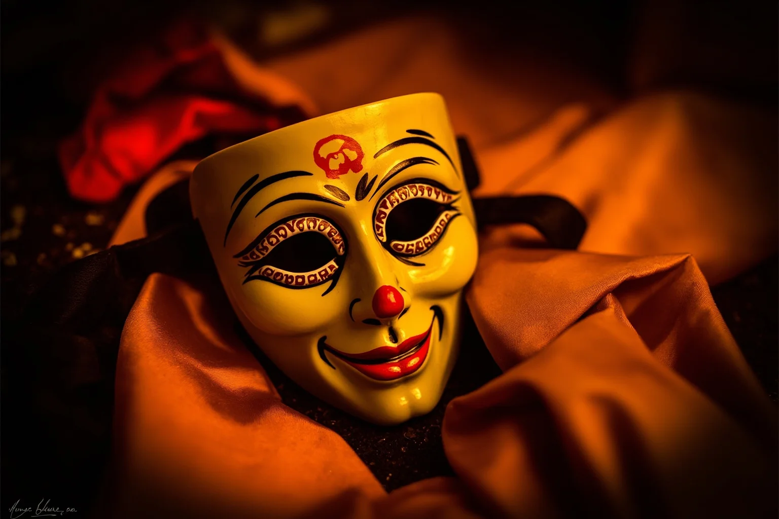 26 Famous Mark Twain Quotes (And the Ones He Never Actually Said) 17 Melancholy but warm illustration of a theater mask, half comedy half tragedy, glowing softly