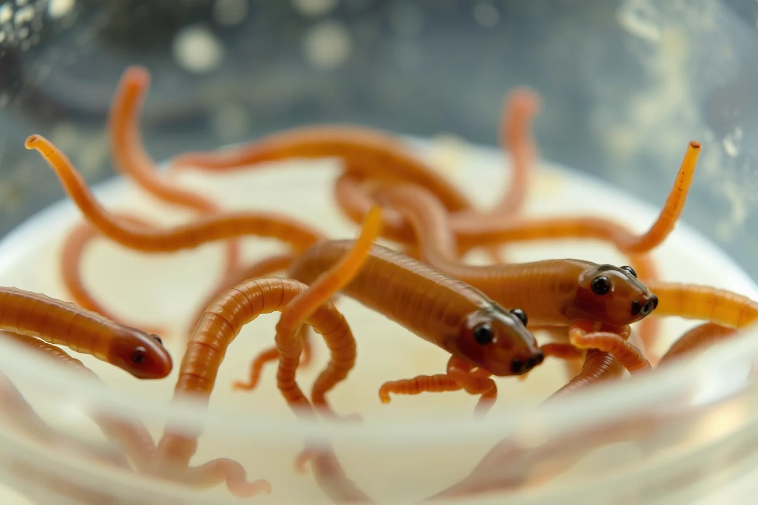Microscopic C. elegans nematode worms in a container recovered from space debris