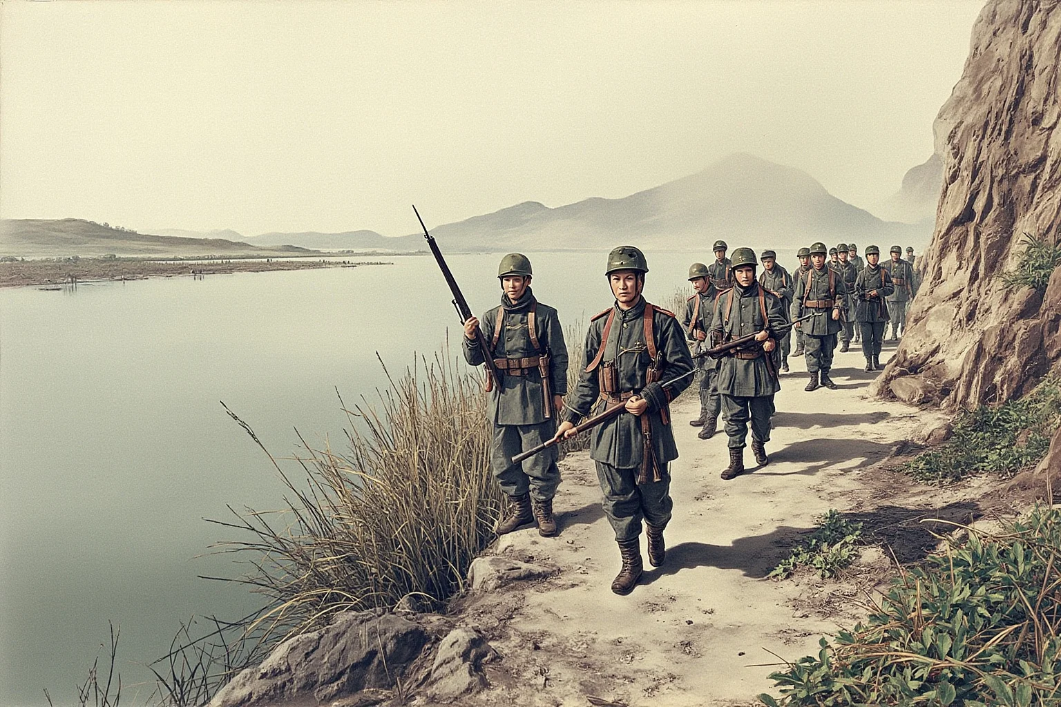 Wars That Lasted A Lot Longer Than You Thought 10 Mid-20th-century Chinese Nationalist and Communist soldiers on opposite sides of a river, historical illustration