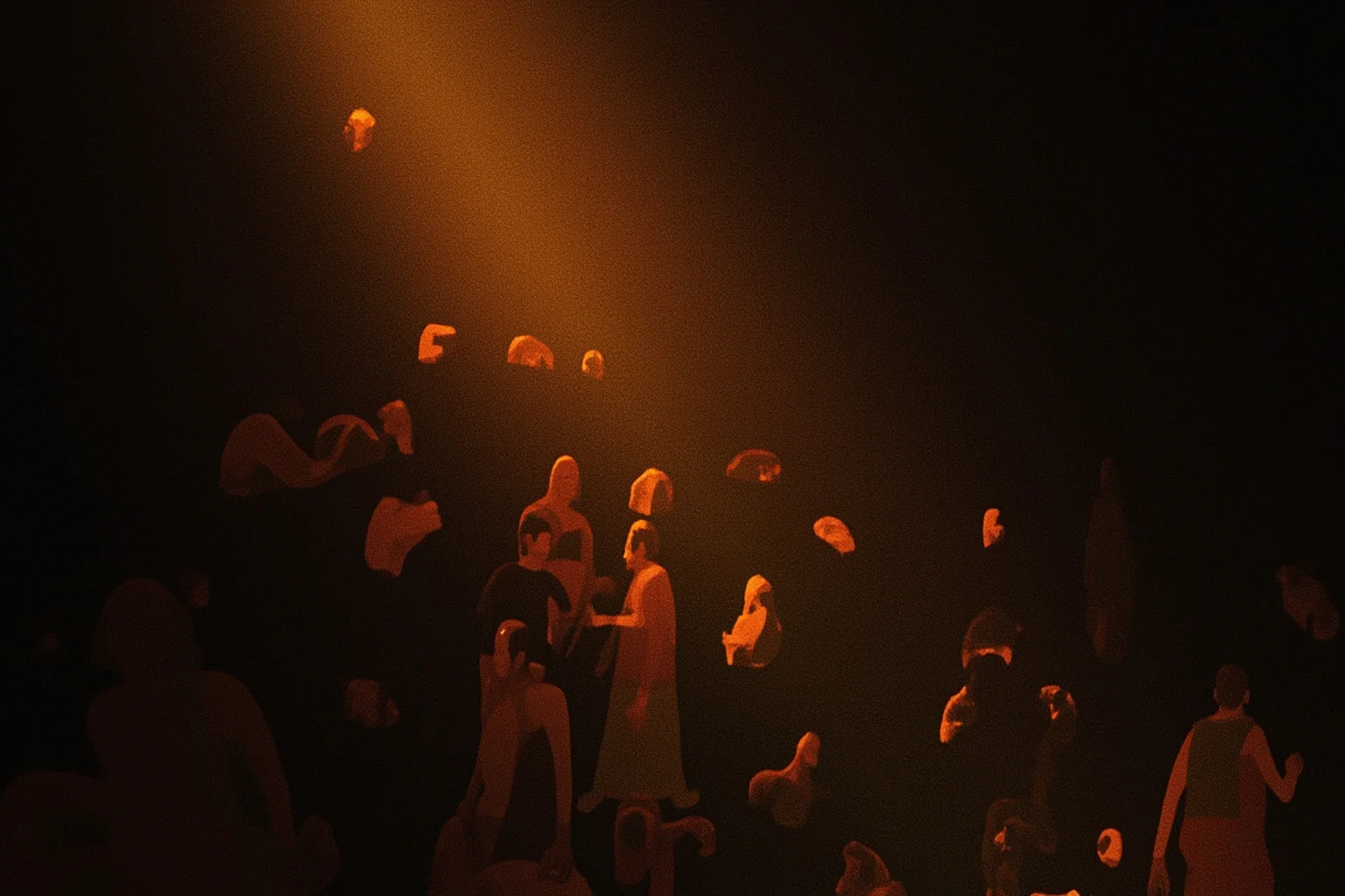 Moody ancient Greek folklore illustration suggesting shadowy myth and firelight, no real figures