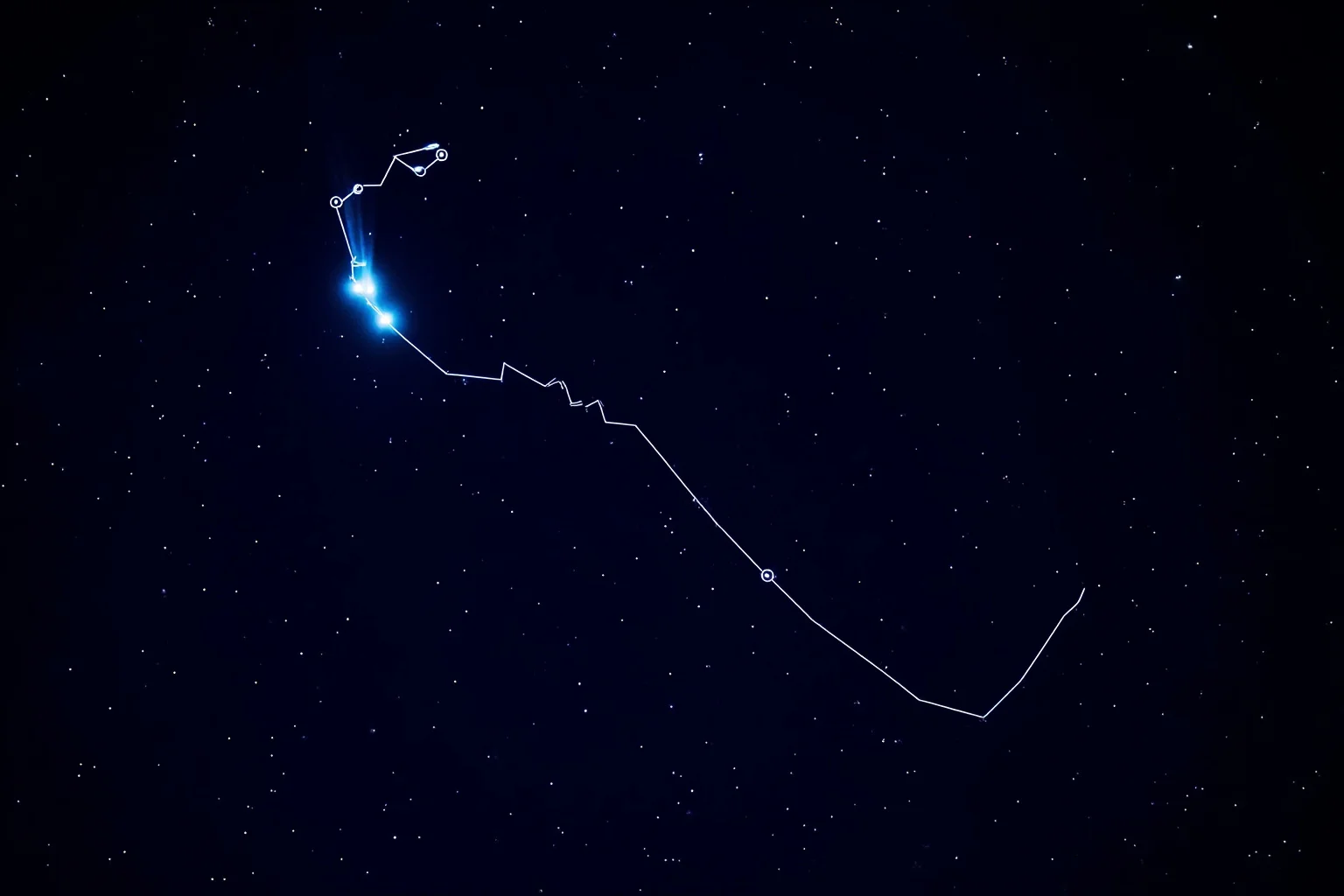 22 Famous Constellations With Fascinating Ancient Histories 10 Night sky star chart of Scorpius constellation with its curling scorpion-tail shape glowing in deep blue