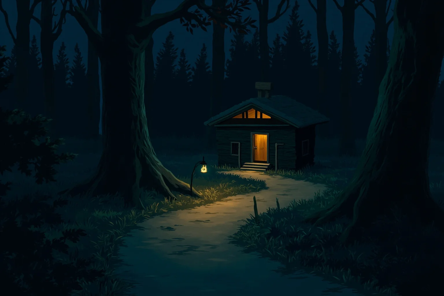 22 Historical Events That Will Restore Your Faith In Humanity 5 Nighttime illustration of a lantern-lit forest path leading to a hidden safe house, symbolizing a secret network guiding people to freedom