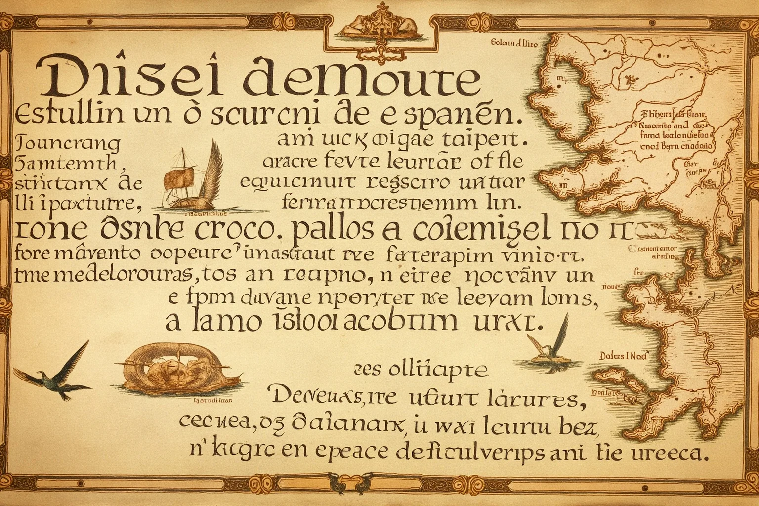 Old-style parchment map labeled with Latin lettering suggesting an unknown southern continent, nautical decorations