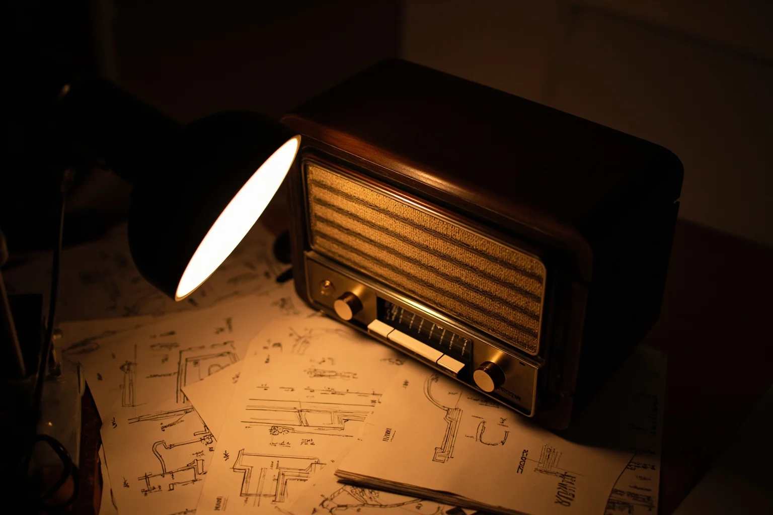 Inventors Who Stole Genius Ideas And Got All Glory 7 Old tube radio and patent blueprints scattered on a wooden desk, warm vintage lighting