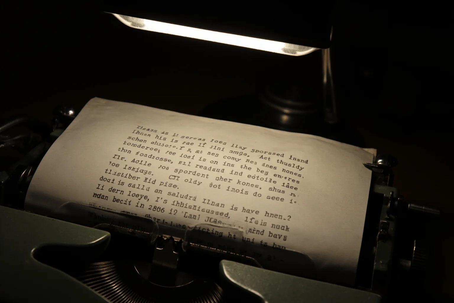 Best Nonfiction Books About WWI: The 25 Best WWI and WWII Reads 23 Old typewriter with a half-finished newspaper article page, dim desk lamp light
