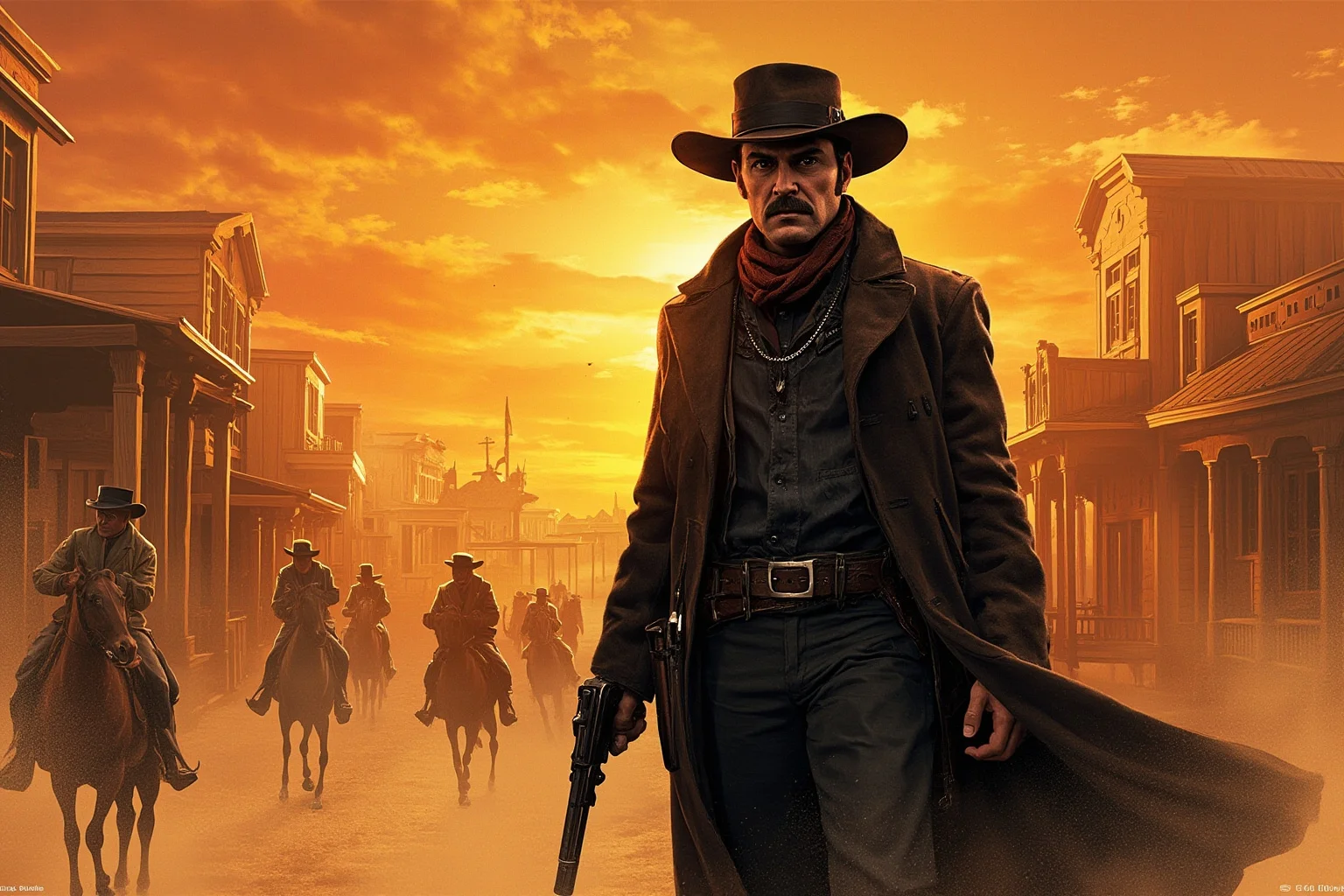 Historical Villains Who Were Actually Heroes 17 Old western illustration of a young gunslinger in a duster coat standing in a dusty frontier town at sunset