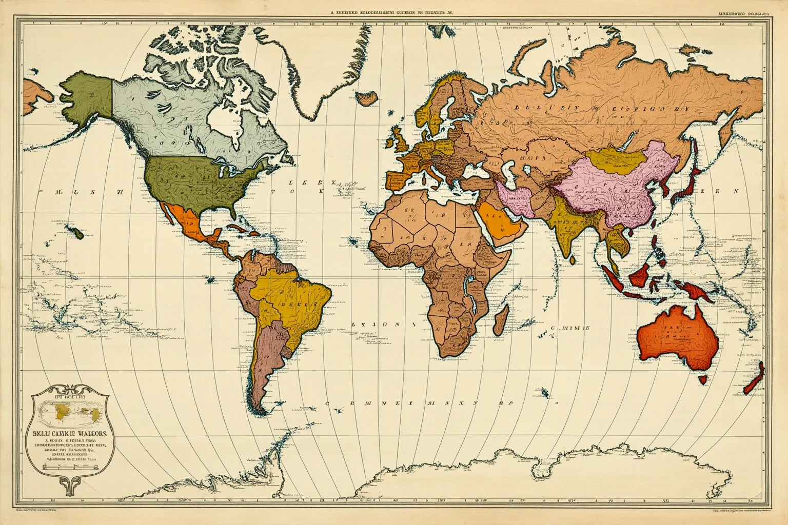 Old world map with two large nations highlighted, symbolizing rising 19th-century global powers