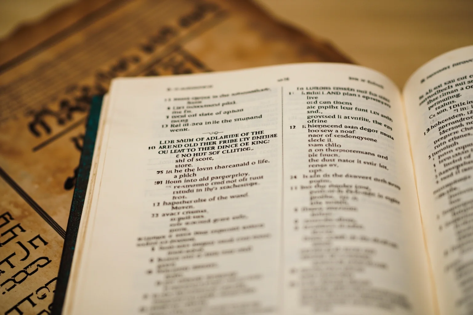 Open dictionary page highlighting idiomatic English phrases with ancient scroll in background