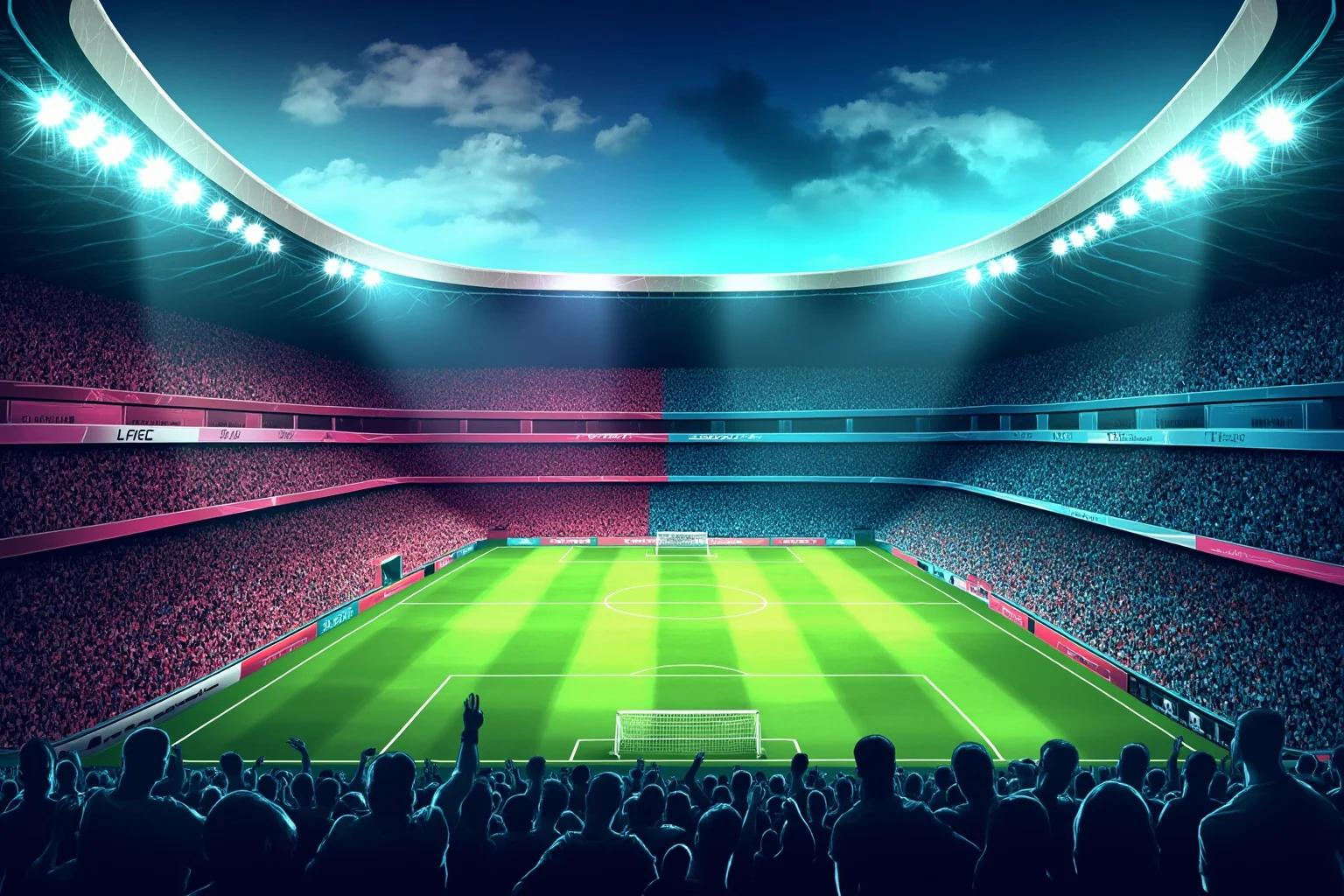 26 of History's Most Famous Rivalries 13 Packed football stadium with two rival team color halves, generic crowd illustration