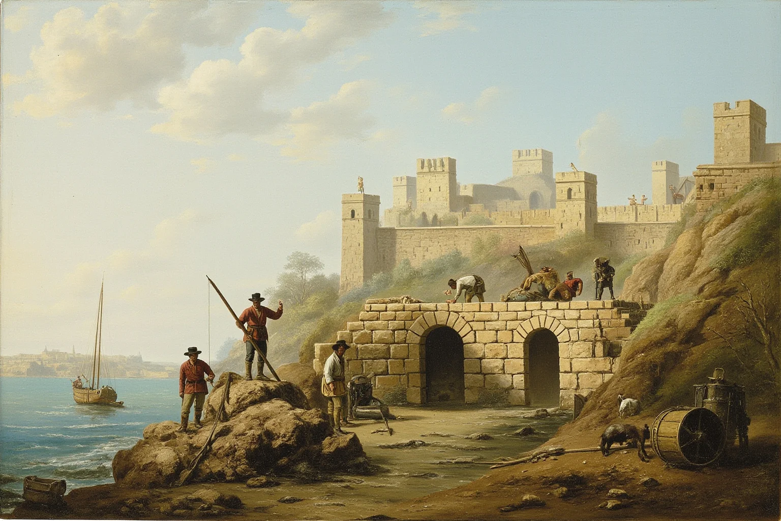 It's In The Name: Why Alexander The Great Is Considered History's Greatest General 7 Painterly depiction of engineers building a stone causeway toward a walled island city from the shore