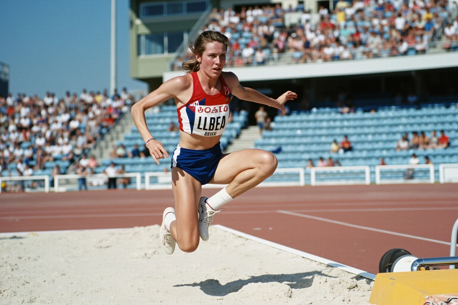 Female Athletes In History Who Changed The Game 18 Powerful female heptathlete captured mid-long-jump over a sand pit in an outdoor 1980s stadium