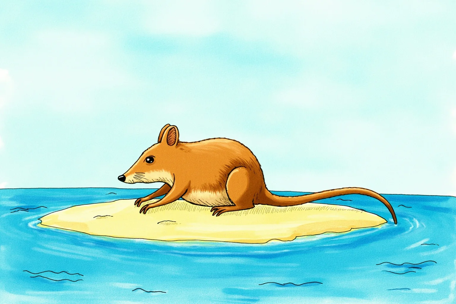 Recently Extinct Animals: A Complete List From the Last 10–20 Years 2 A small brown rodent resembling a rat on a tiny sandy coral cay island surrounded by ocean, illustrative wildlife art style