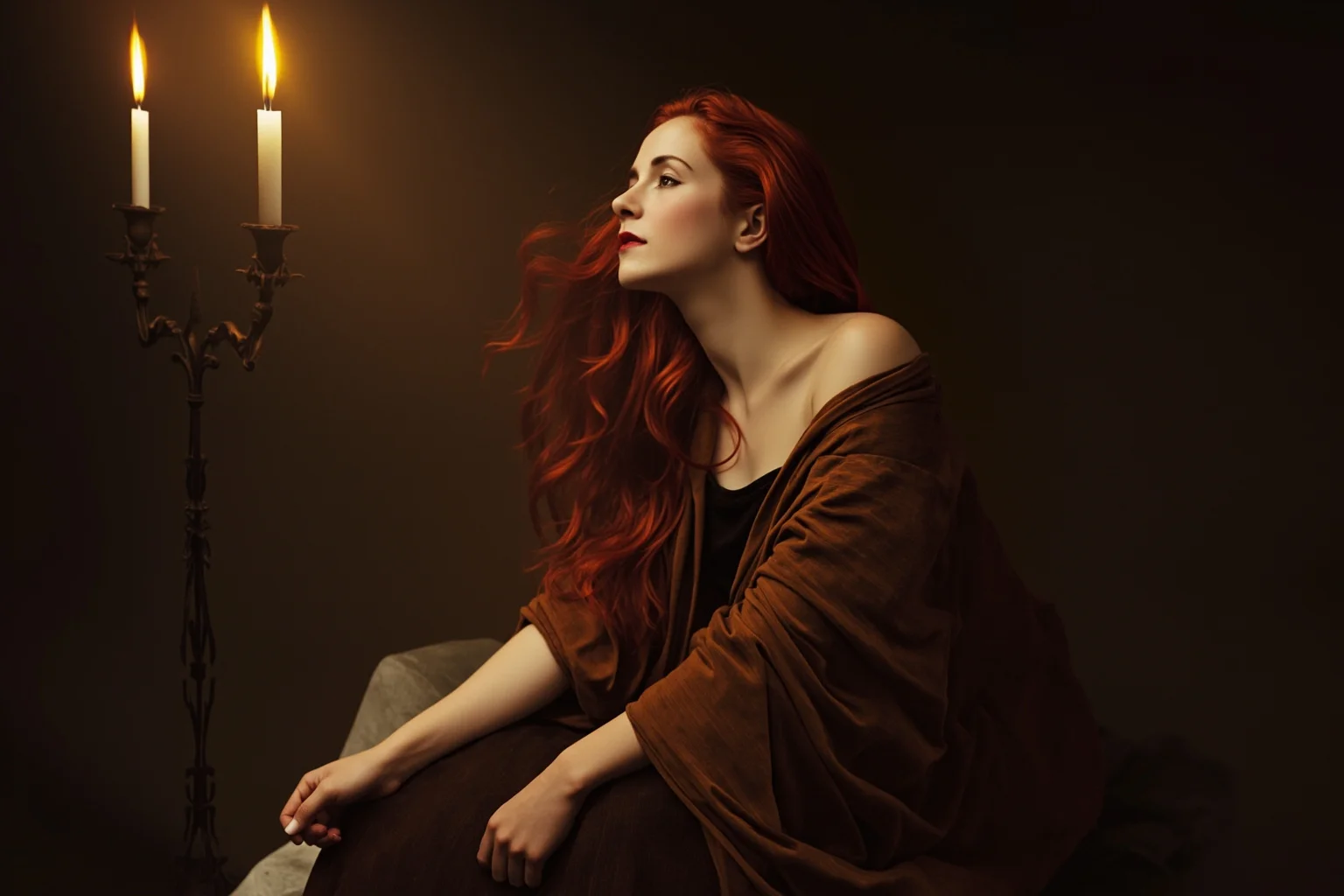 From Cleopatra to George Washington: 21 Most Famous Redheads in History 4 Renaissance-style painting of a robed woman with long flowing auburn hair in a contemplative pose, soft candlelight