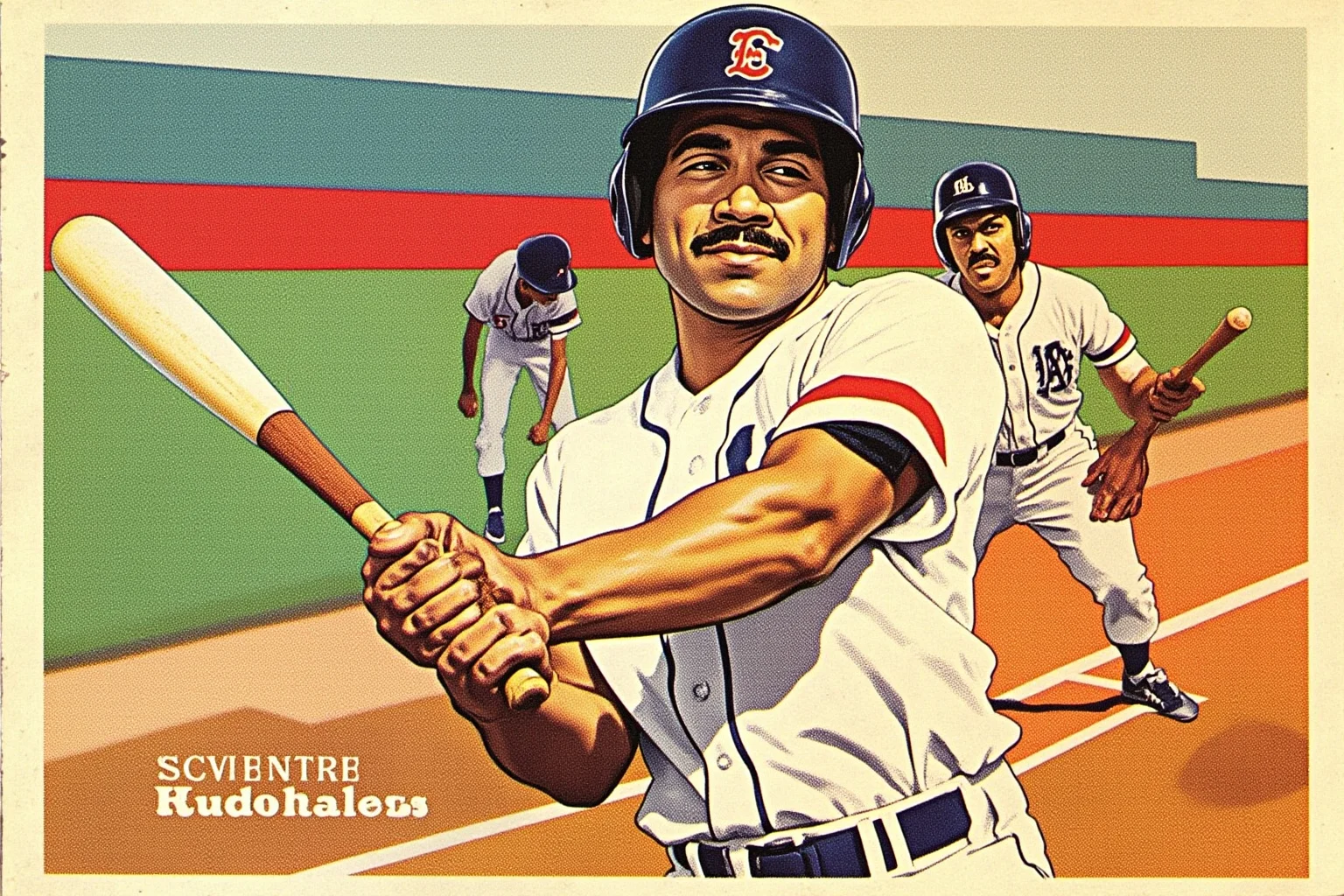 Worst Baseball Players Of All Time: 20 Infamous MLB Legends Everyone Remembers 3 Retro baseball card style illustration of a 1970s infielder mid-swing at bat