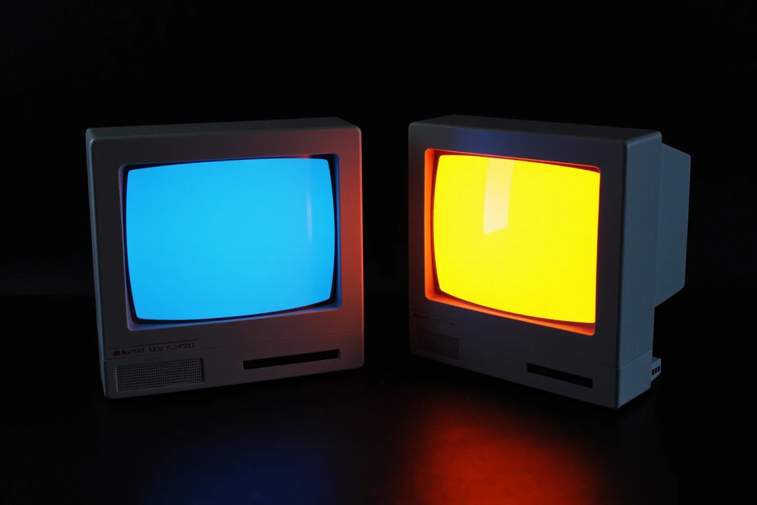 26 of History's Most Famous Rivalries 19 Retro illustration of two competing 1980s computer monitors glowing side by side