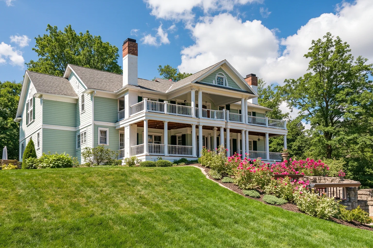 25 Famous American Historical Homes You Can Still Visit Today 7 Riverside country estate with a wraparound porch and rose garden in the Hudson Valley style