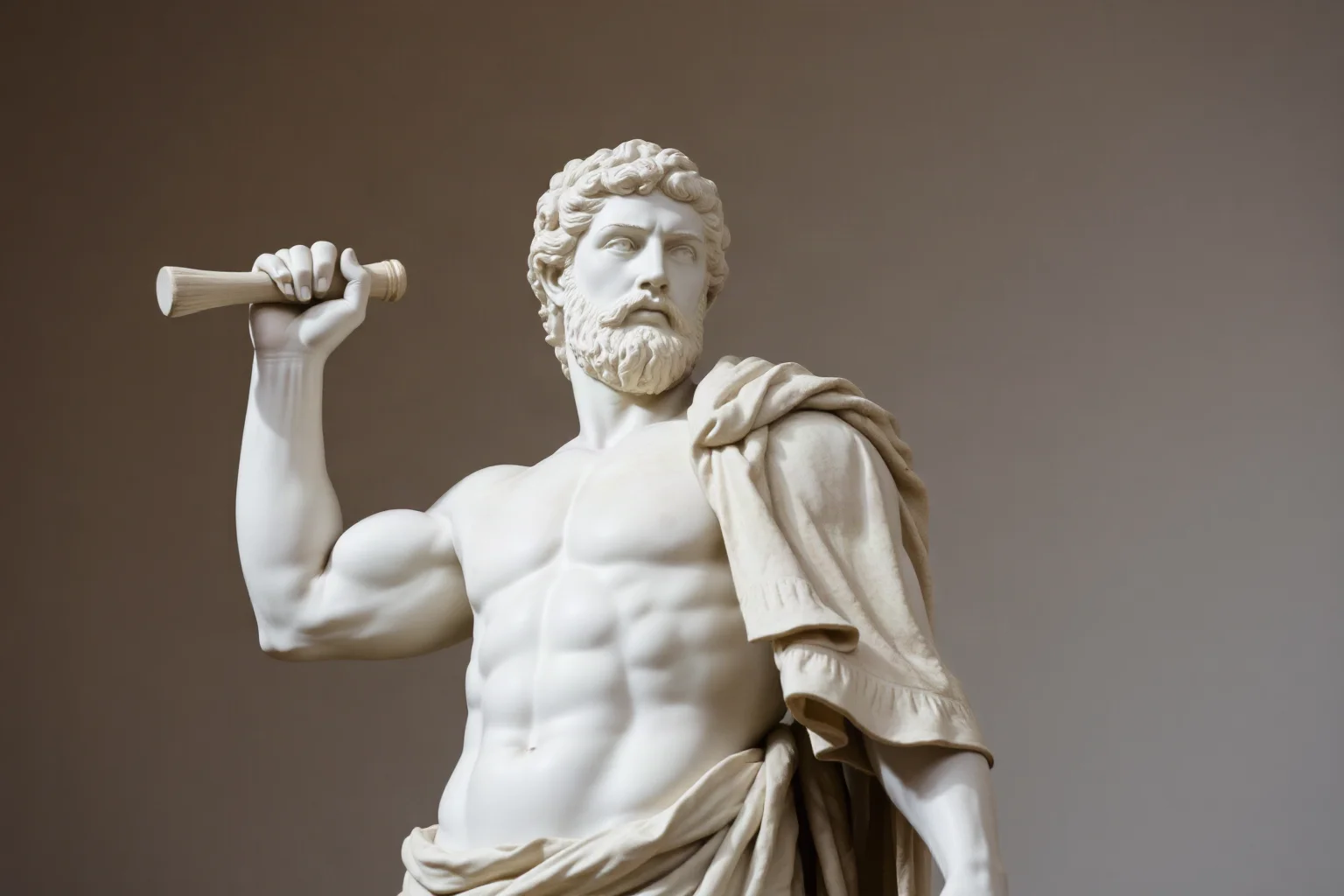 Roman statue of Hercules with a lion skin cloak and a club, classical marble sculpture style