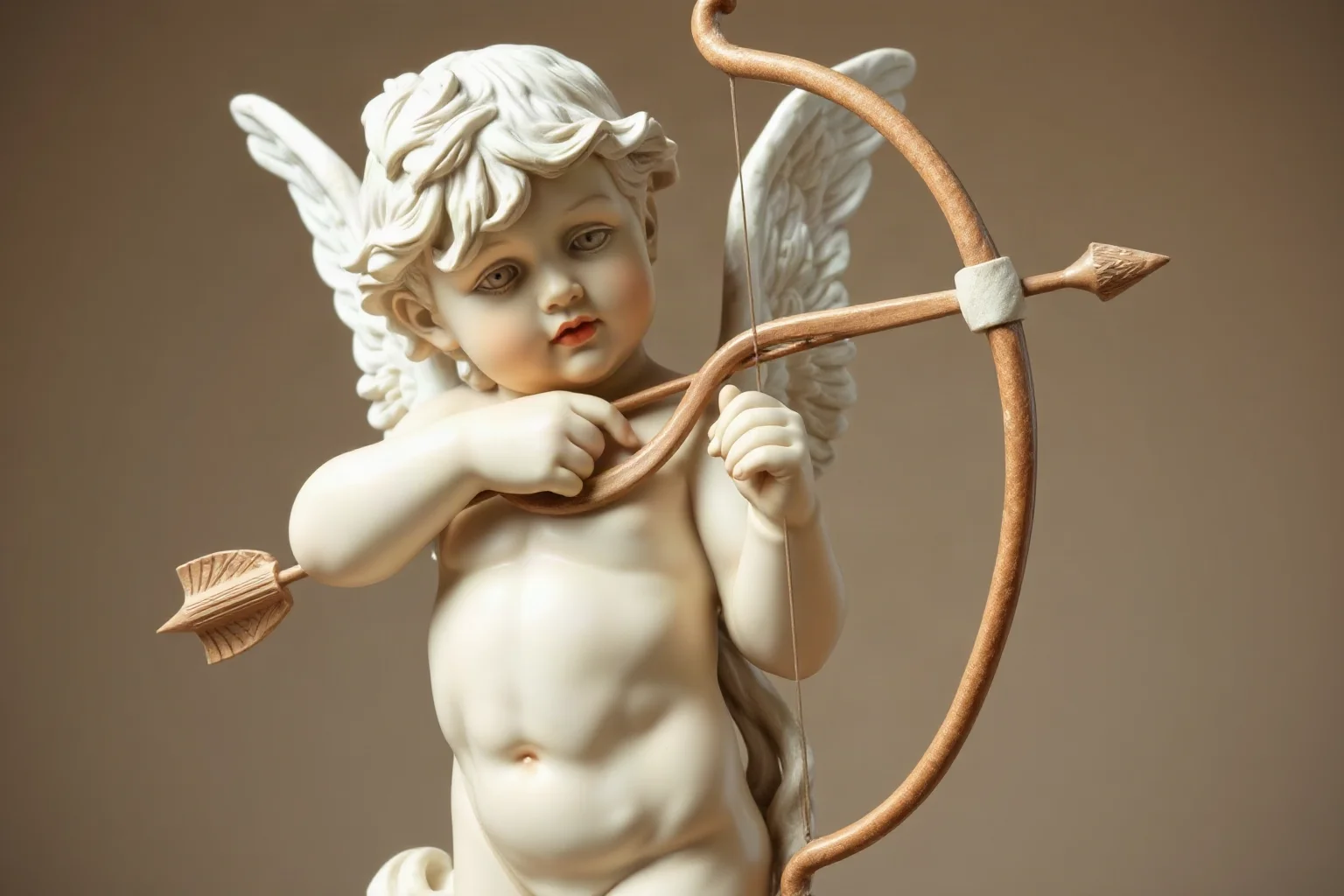 Roman-style cherubic Cupid holding a bow and arrow, classical art style