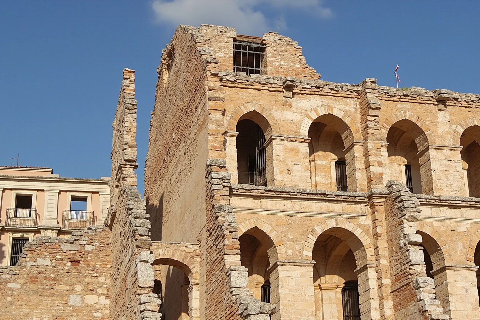 Roman Theatre of Orange in France showing its towering intact stage wall with arched niches