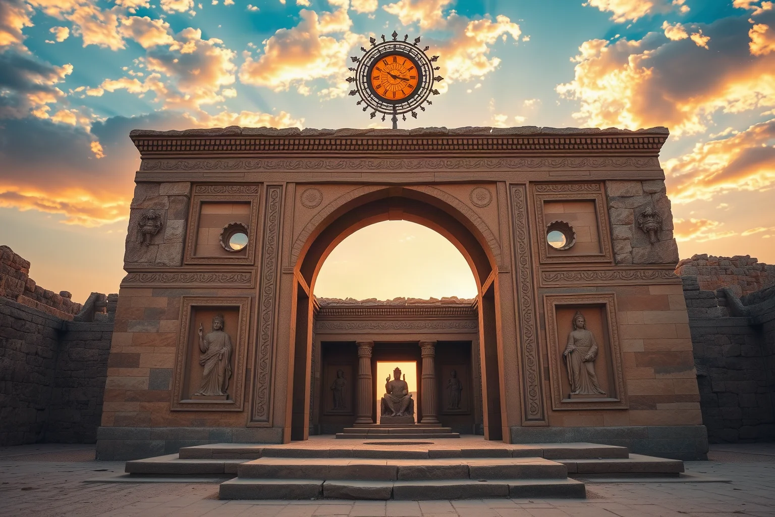 Sasanian Persian fire temple with symbolic imagery representing Zurvan and infinite time