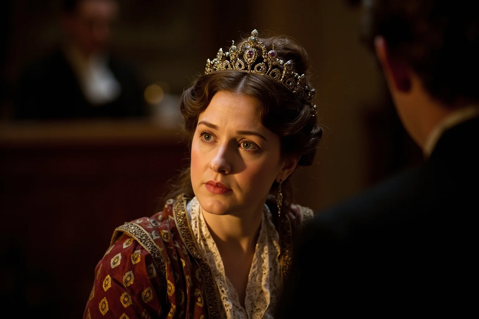 The Most Shameless Traitors of All Time 19 Scottish queen in Renaissance dress at trial, English court setting, historical judgment scene with period accuracy