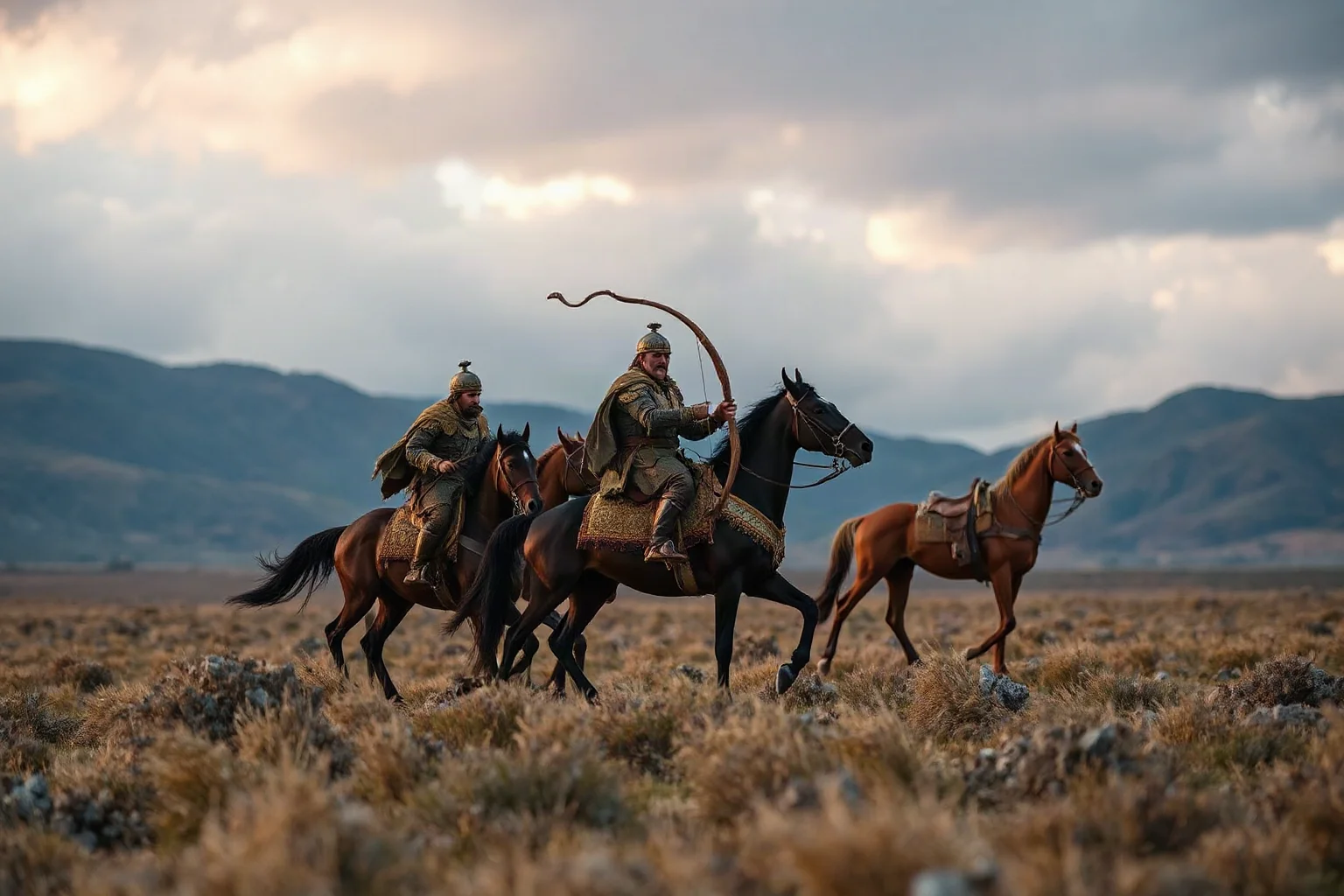 Scythian gold burial artifacts and horse-mounted archers on the Eurasian steppe