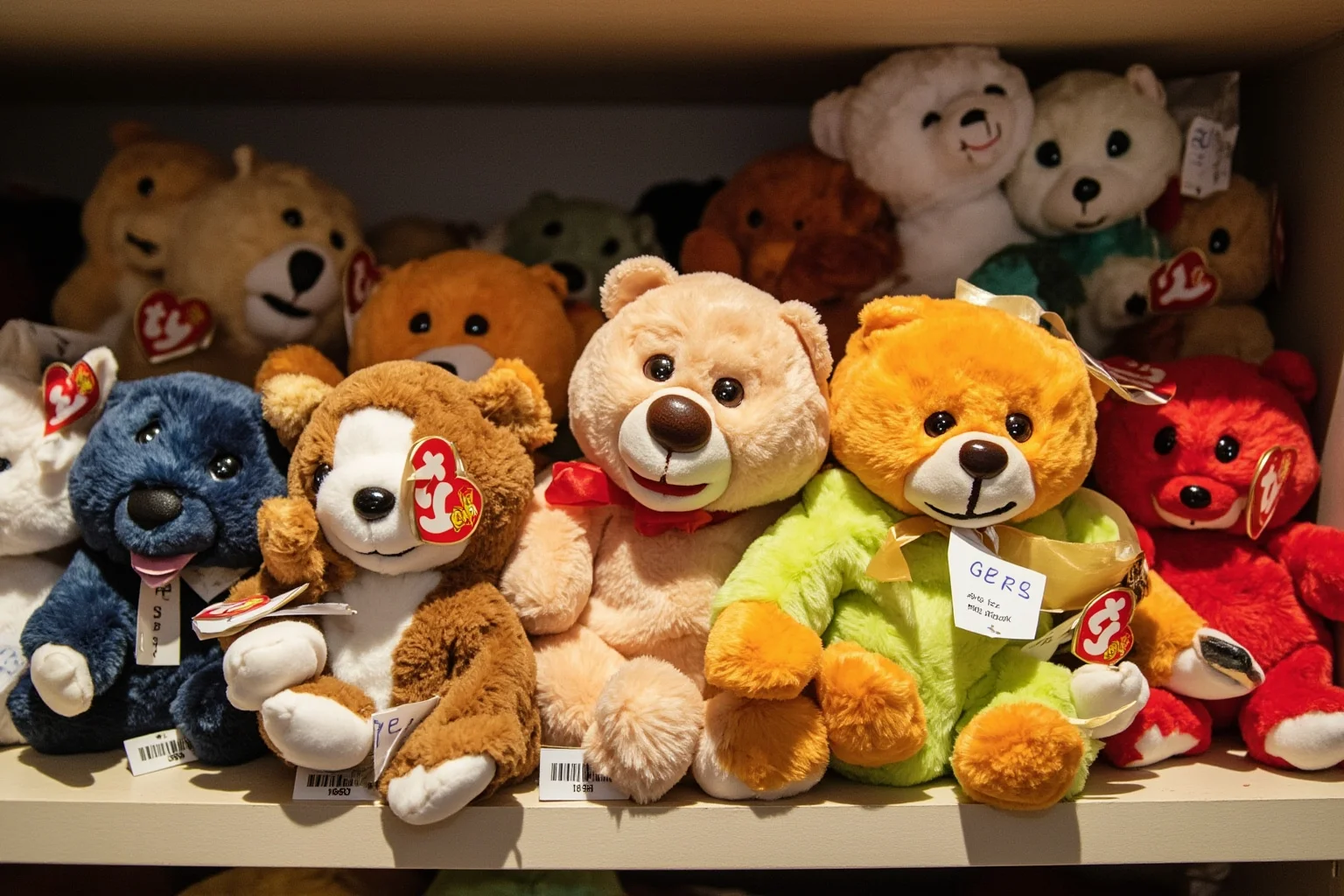 Biggest Fads Throughout American History 27 Shelf full of colorful bean-filled Beanie Baby plush animals with tags, 1990s display