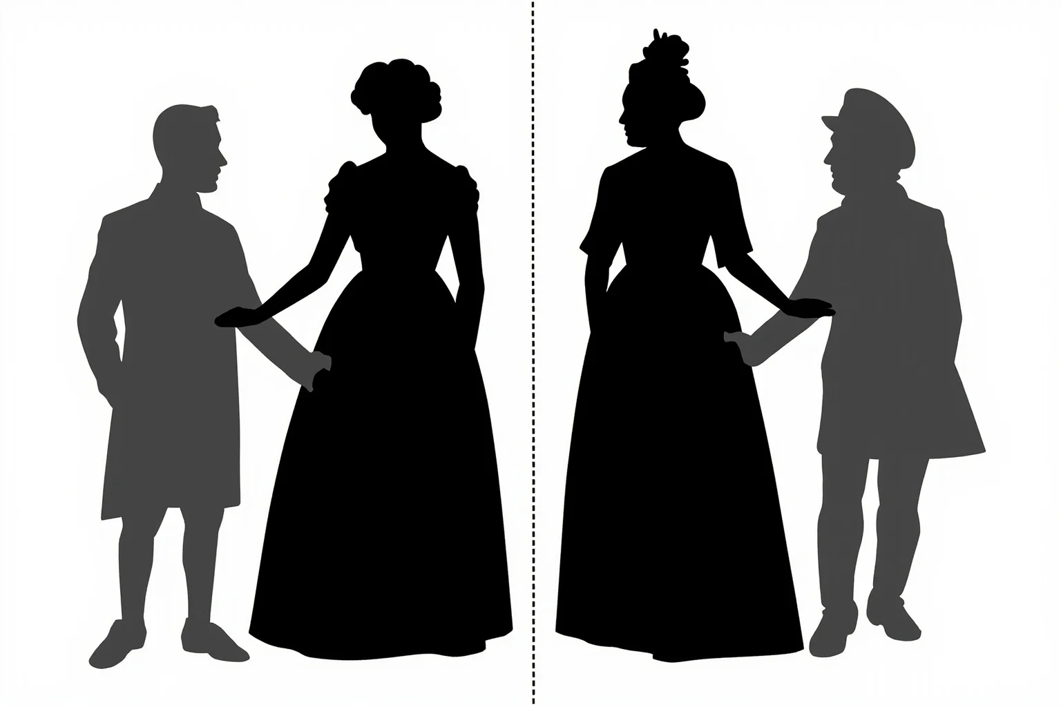 Lord Byron and Lady Caroline Lamb: History's Messiest Love Story 8 Side-by-side illustration silhouette comparison of a Regency-era man and woman in period dress suggesting a subtle age comparison