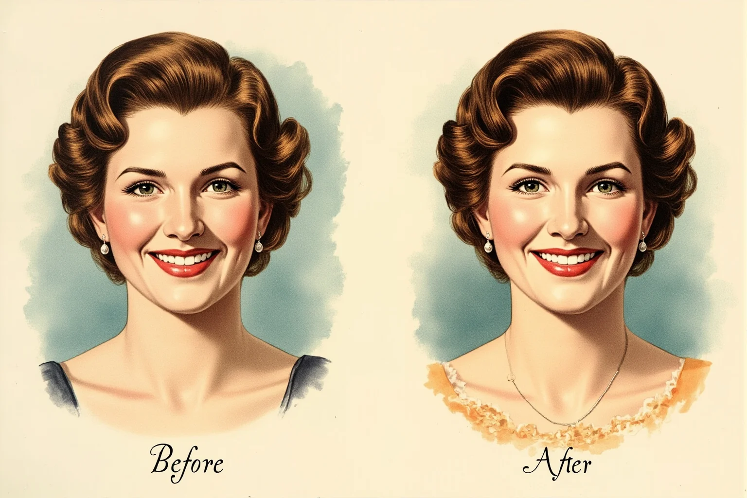 The Heartbreaking Life Story of Judy Garland: 26 Facts You Should Know 10 Side-by-side vintage-style portrait illustrations showing a smile transformation, before-and-after style