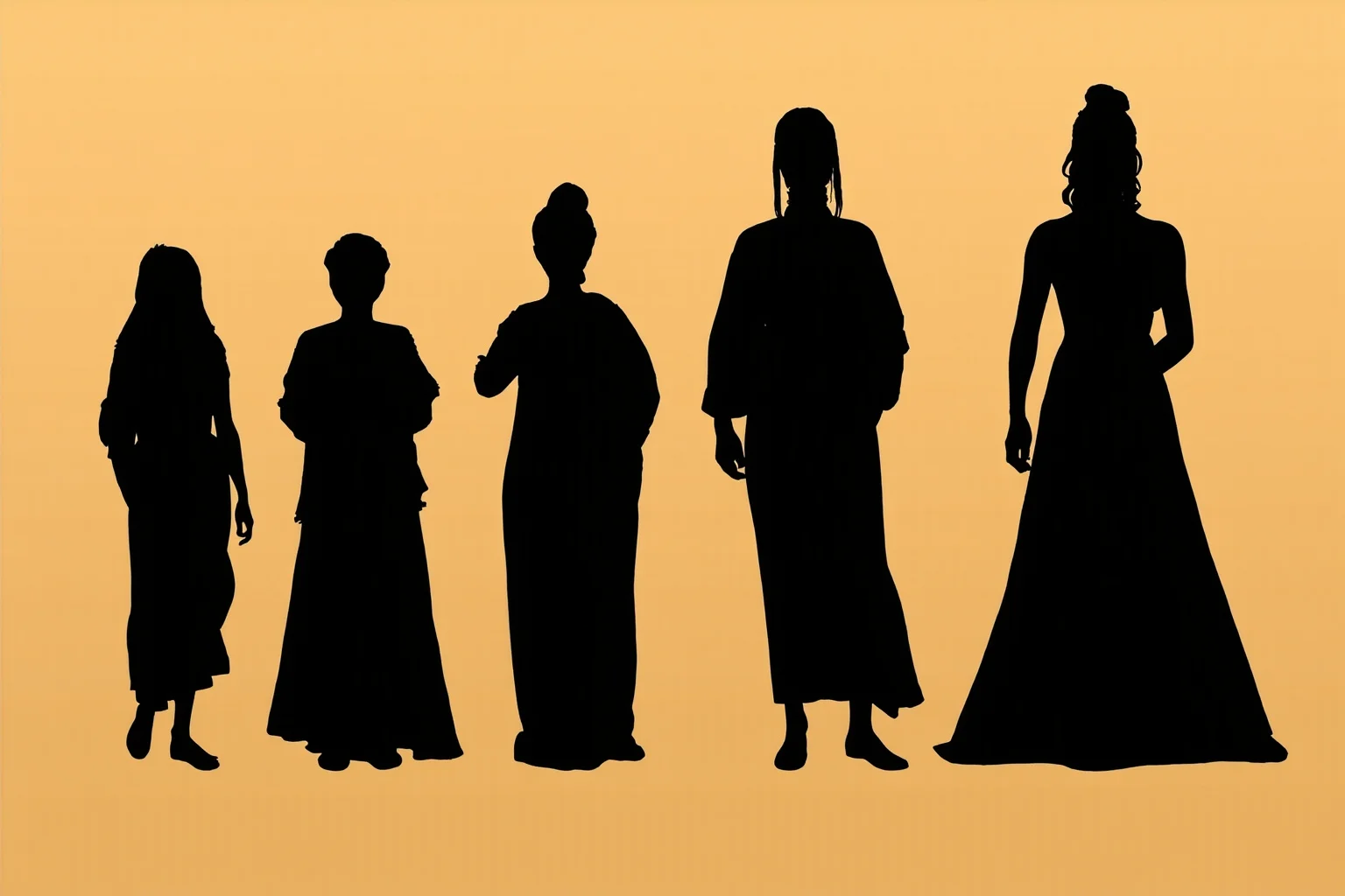 Silhouette illustration of biblical women figures like Ruth and Esther in ancient dress