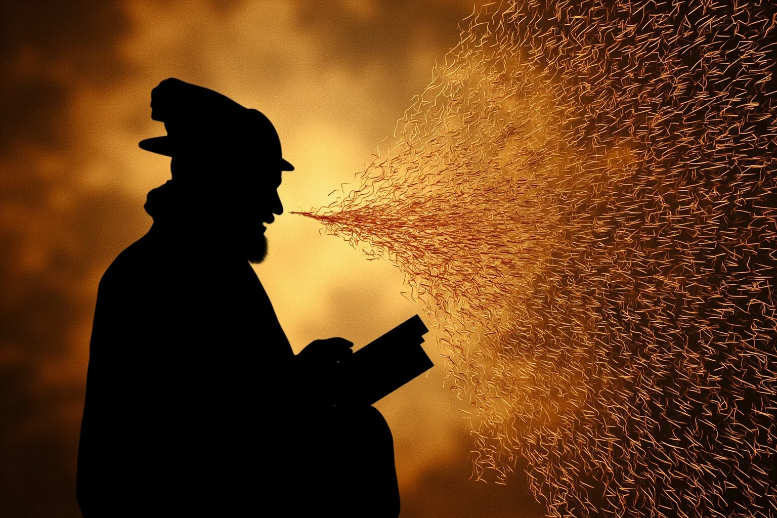 Silhouette of an ancient bard reciting rather than writing, with sound waves emanating outward