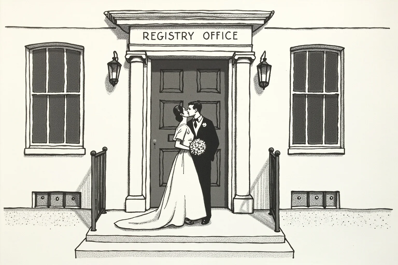 The Heartbreaking Life Story of Judy Garland: 26 Facts You Should Know 23 Simple 1960s wedding illustration outside a London registry office, understated and quiet mood