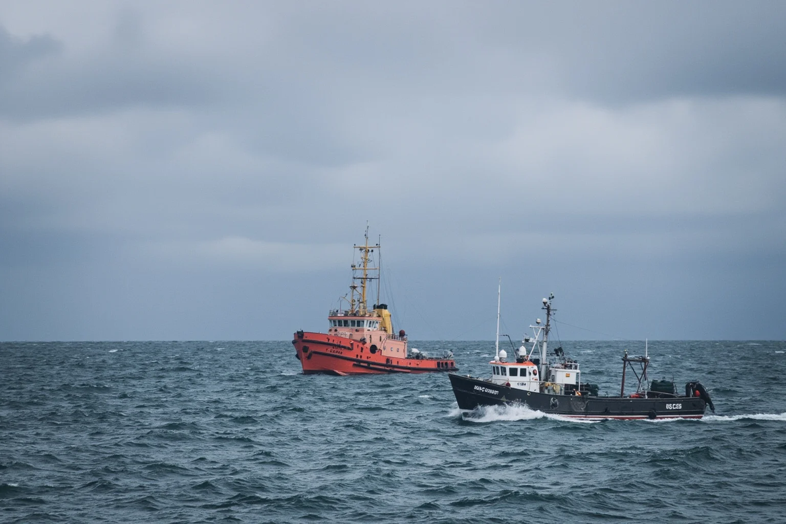 22 Lesser-Known Historical Events That No One Talks About 5 Small fishing trawler and coast guard vessel near each other in choppy North Atlantic waters, dramatic overcast sky